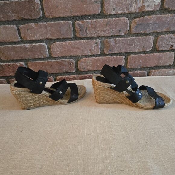 Eric Michael Espadrill Sandal Size 5 Black Elastic Straps - Picture 4 of 11